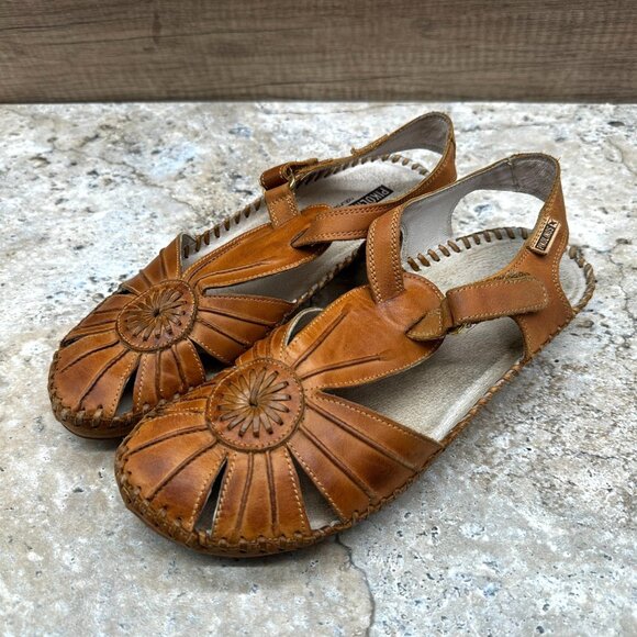 Pikolinos Sandals Puerto Vallarta Womens Size 39 US 8.5 -9 Tan Leather T Strap - Picture 3 of 12